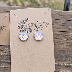 Handmade Spring Flower Smiley Dangle Drop Earrings Stainless Steel 12mm